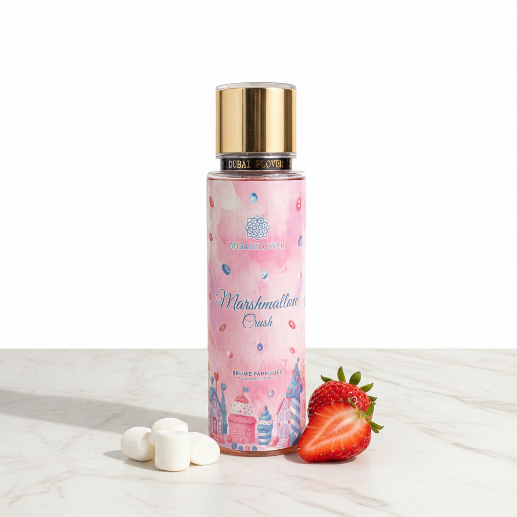 Brume Marshmallow Crush Dubai Flower fond blanc cadrage uniforme